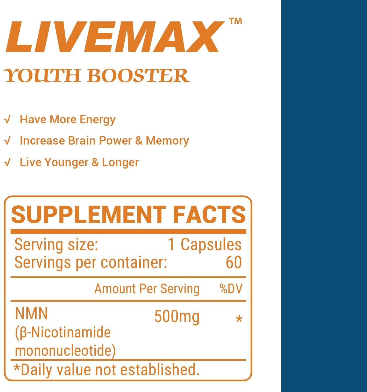 LIVEMAX NMN 500mg 60 Caps Anti Aging NAD+ Booster Immunity - FREE EXPRESS POST