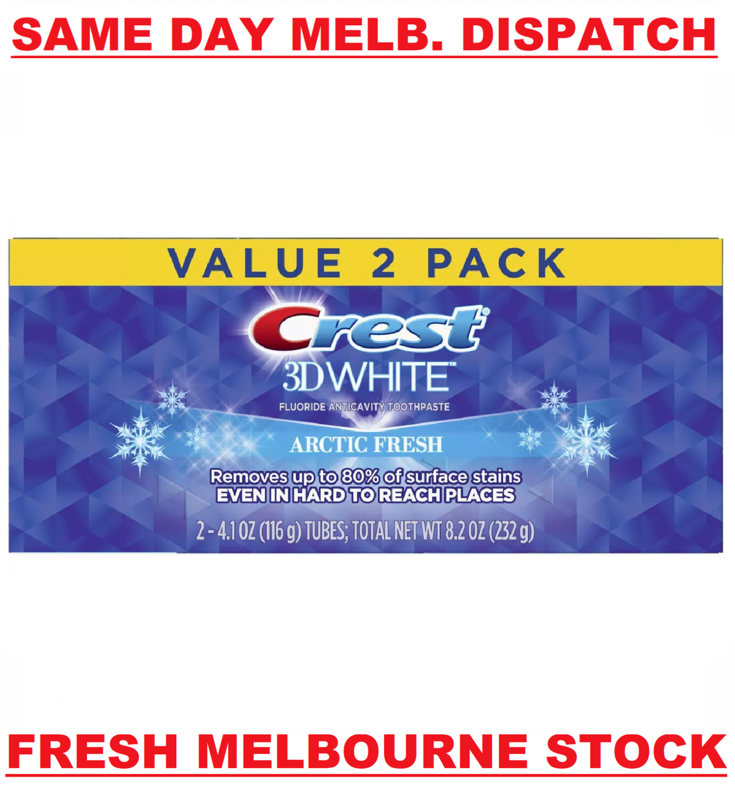 Crest 2 x 116g Pack 3D White Luxe Arctic Fresh Teeth Whitening Toothpaste NEW