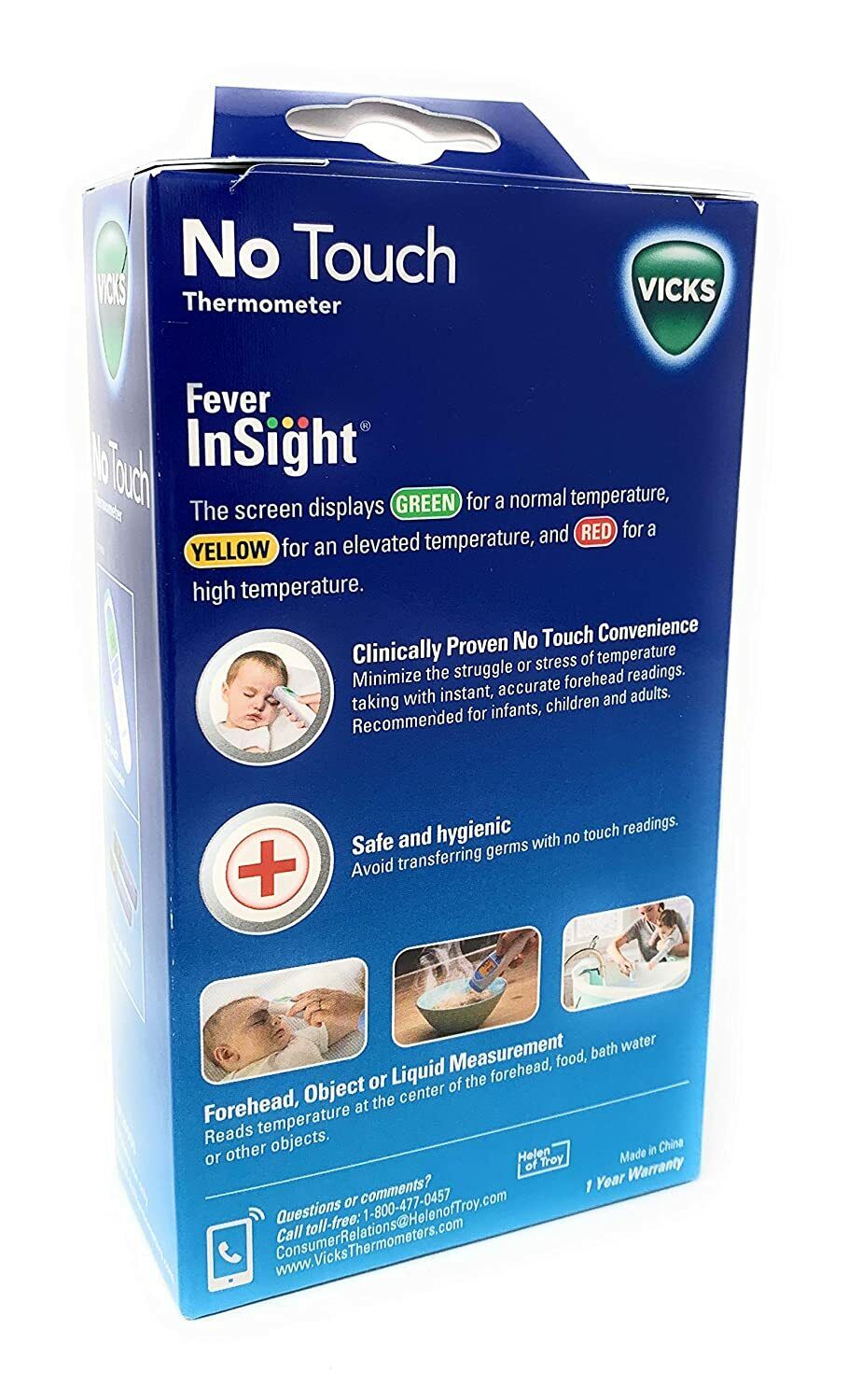 Vicks No-Touch 2 Second Readings Forehead Food & Bath 3 in 1 Thermometer Celsius