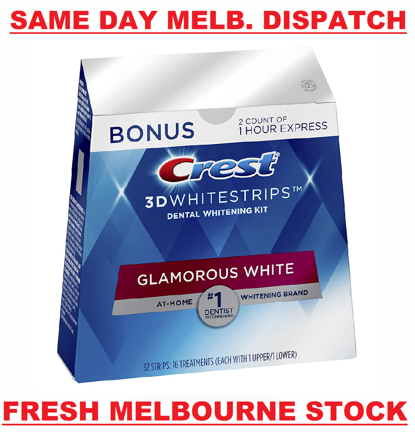 Crest 3D 28 x Glamorous White Teeth Whitening Strips 14 Pouches + 2 EXPRESS KITS