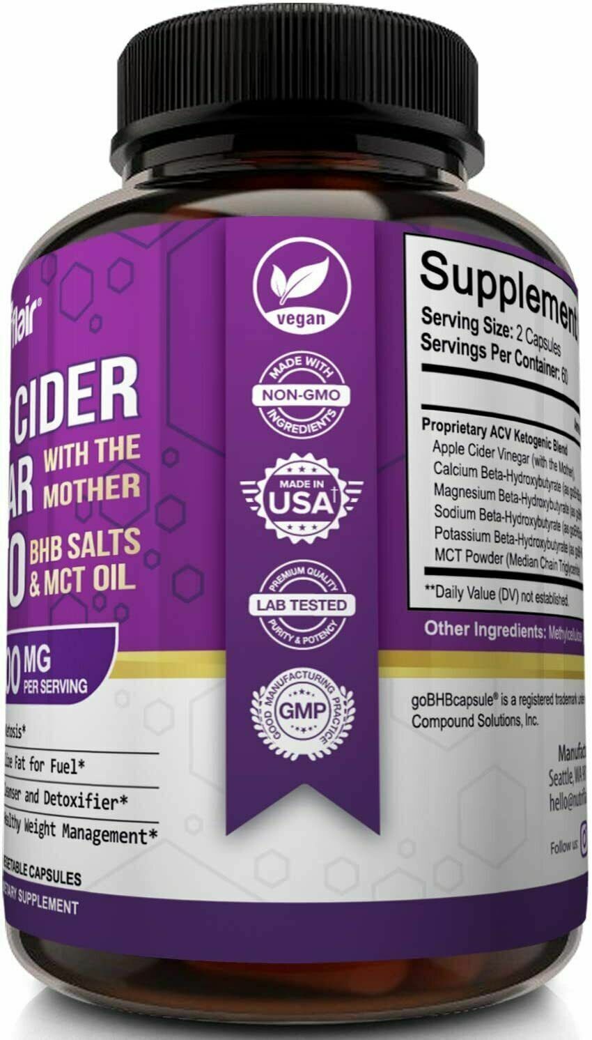 NutriFlair Apple Cider Vinegar + KETO BHB Diet Pills 120c ADVANCED WEIGHT LOSS