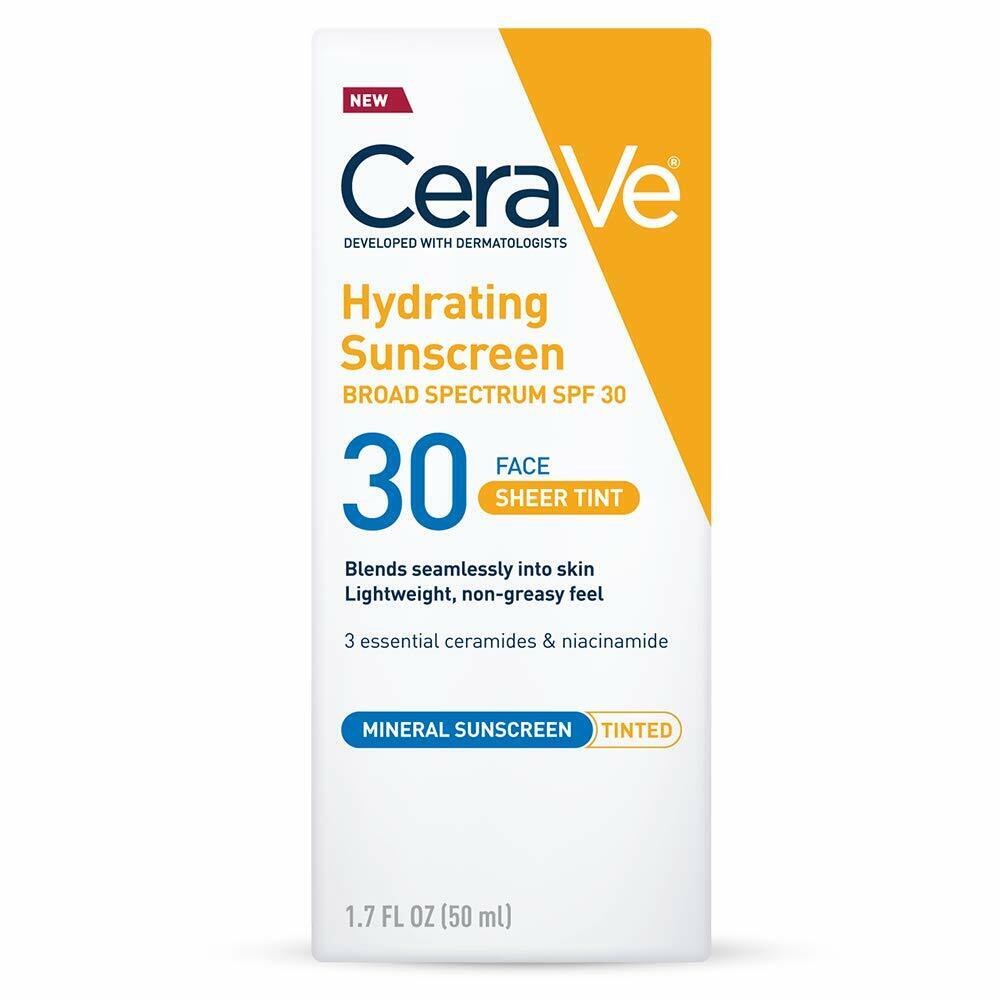 CeraVe Tinted Hydrating Mineral Face Sunscreen Lotion SPF30 Sheer Tint 50mL NEW