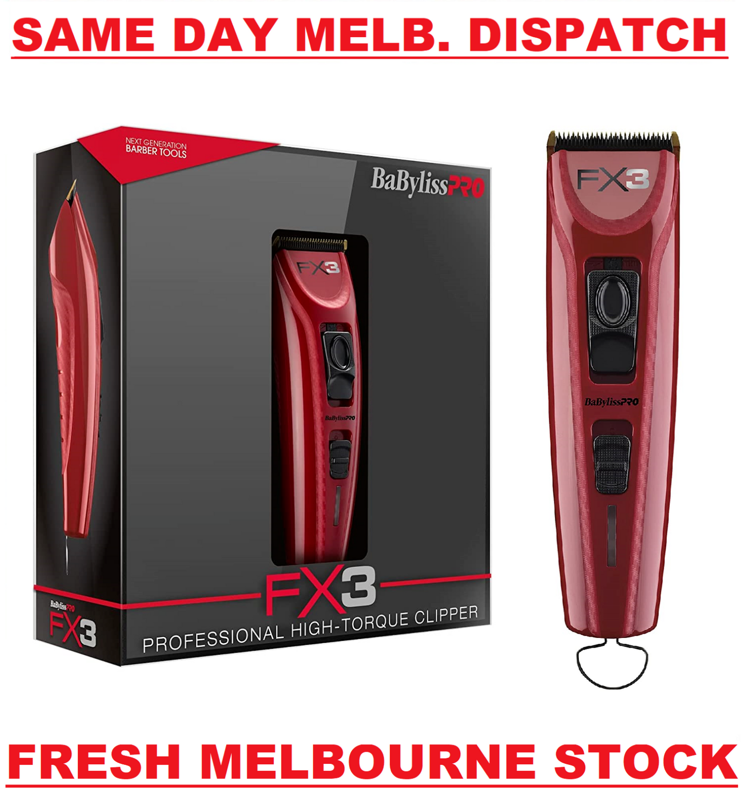 BabylissPRO FX3 Titanium Lithium High-Torque Hair Clipper Babyliss PRO FXX3C RED