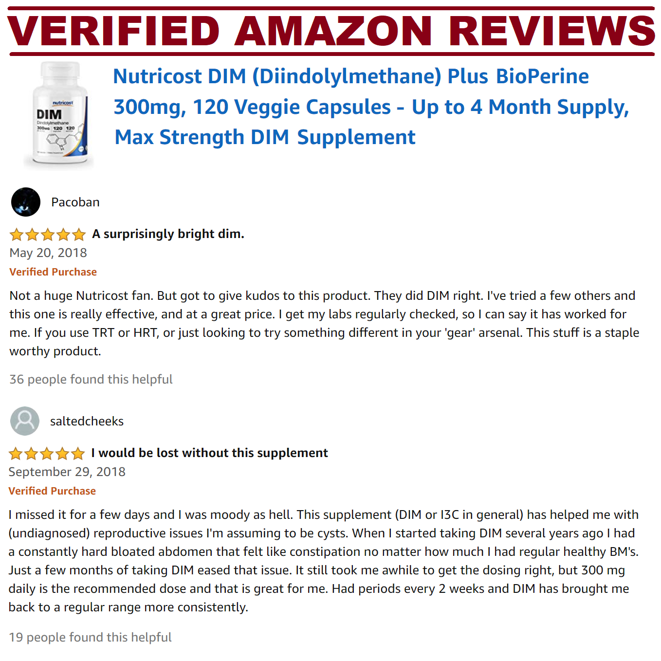 Nutricost DIM Diindolylmethane 300mg 120 Caps MAXIMUM STRENGTH MEGA VALUE PACK!