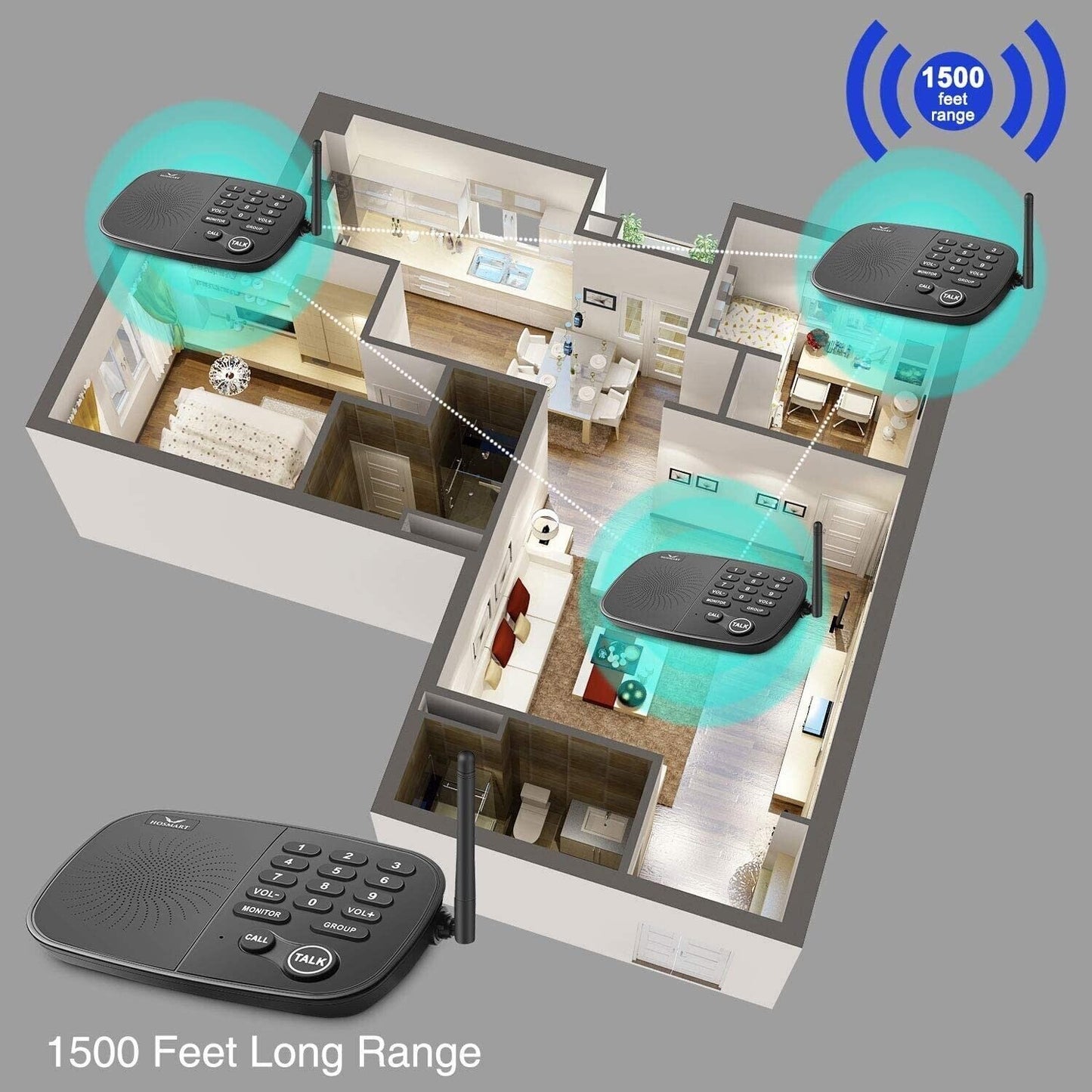 Hosmart Wireless Intercom System 1/2 Mile Long Range 10-Channel 2 Station