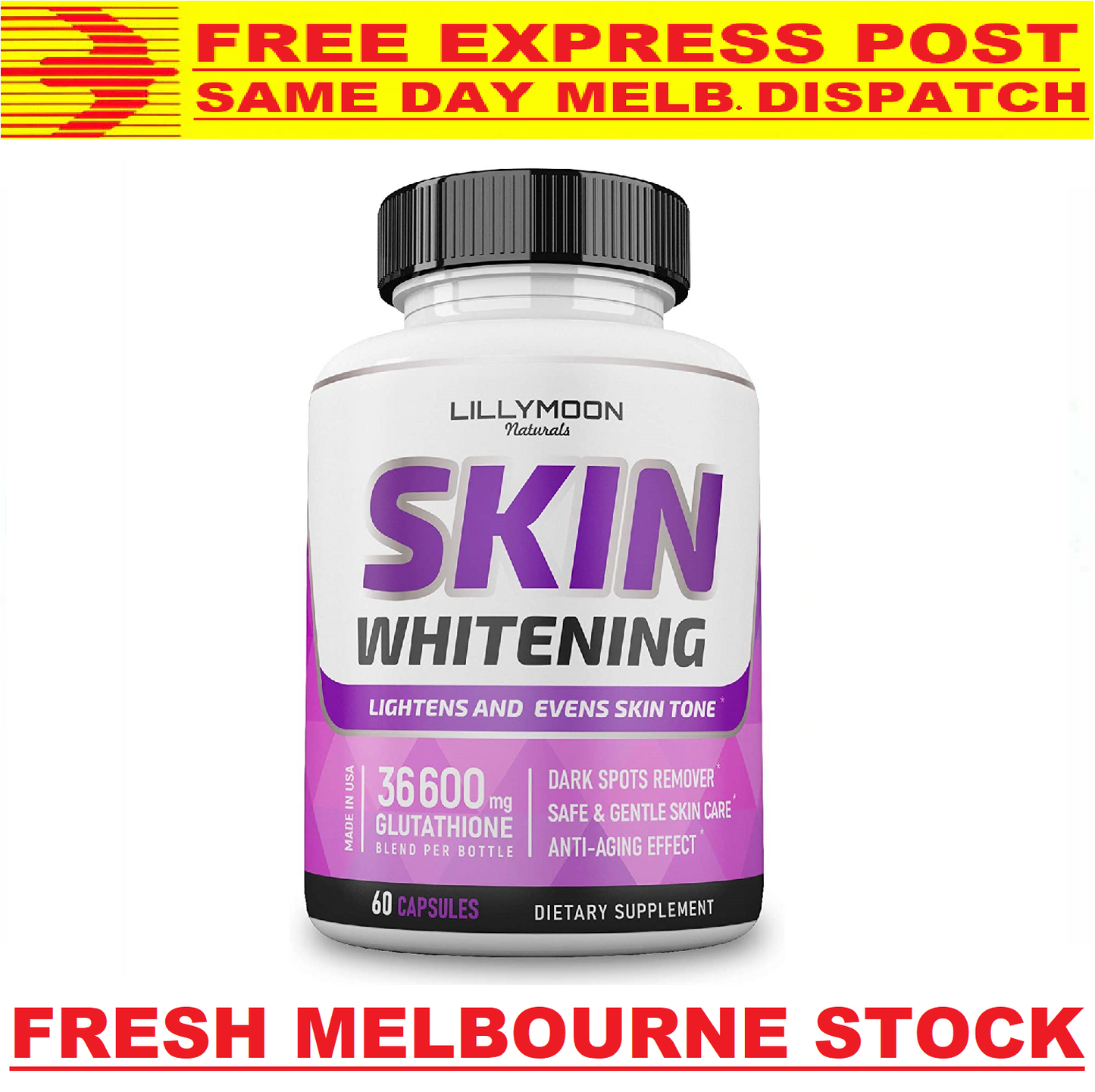 LILLYMOON SKIN WHITENING PILLS 4000mg Glutathione Brightening Lightening 60 Caps