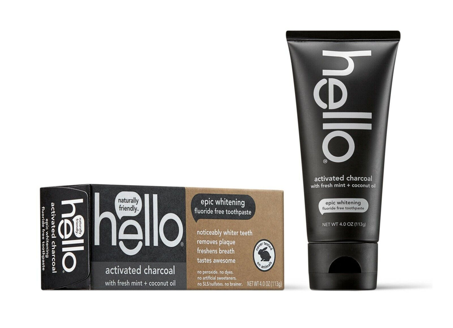 HELLO ORAL ACTIVATED CHARCOAL Teeth Whitening Toothpaste Fluoride Free Vegan NEW