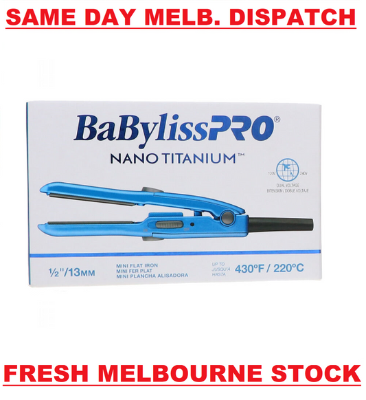 BabylissPro Nano Titanium 13mm Ceramic Mini Hair Straightener Travel Size 220°C