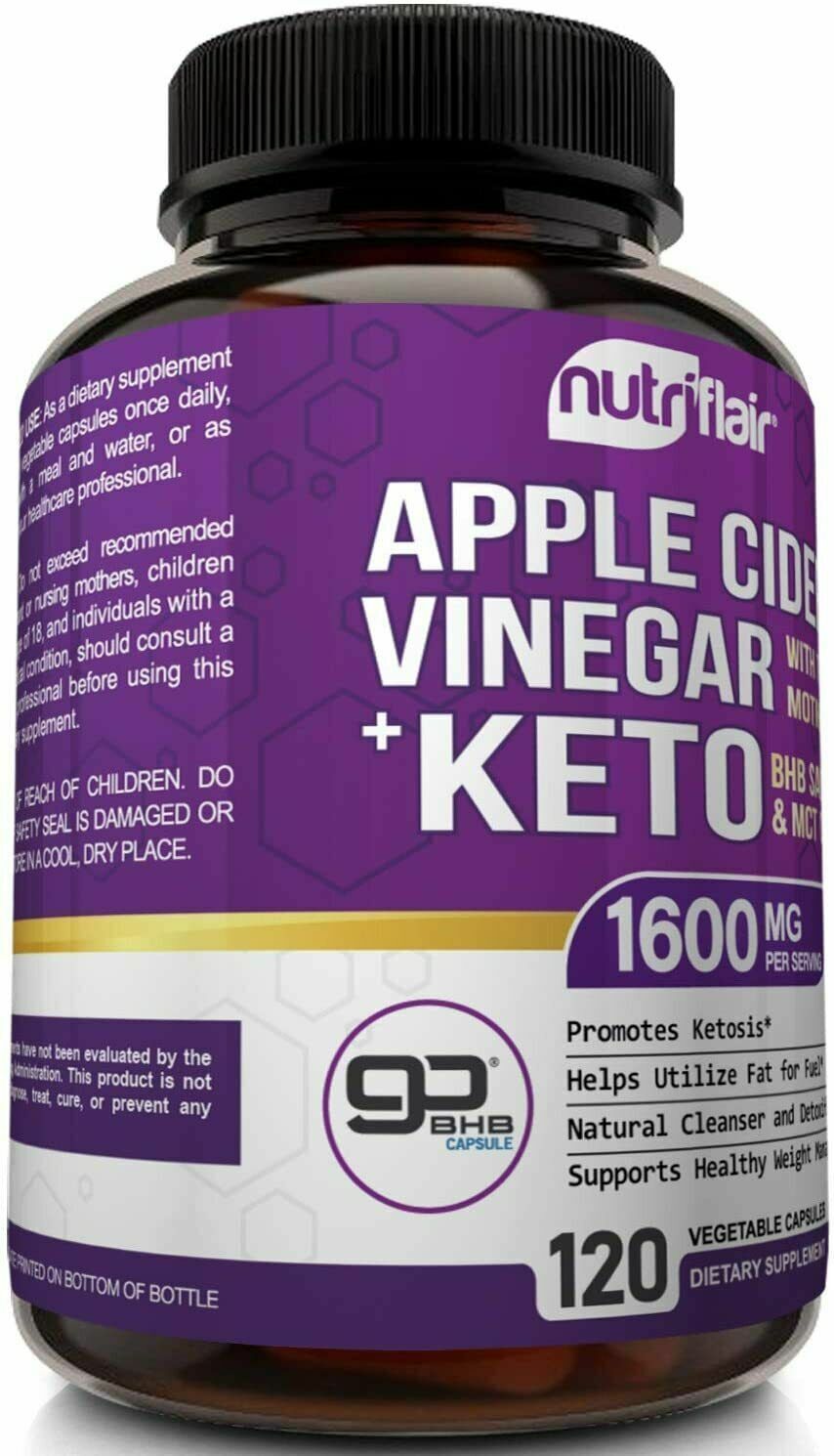 NutriFlair Apple Cider Vinegar + KETO BHB Diet Pills 120c ADVANCED WEIGHT LOSS