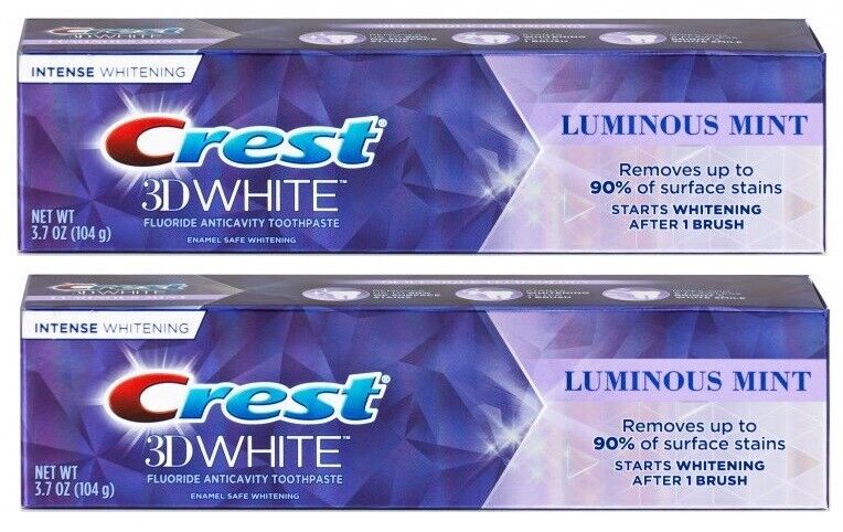 Crest 2 x 104g Pack 3D White Luminous Mint Teeth Whitening Toothpaste BRAND NEW