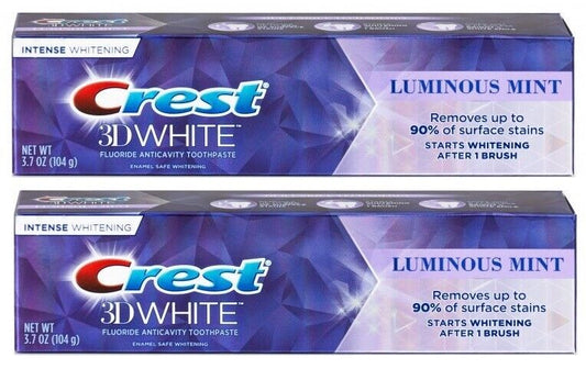 Crest 2 x 104g Pack 3D White Luminous Mint Teeth Whitening Toothpaste BRAND NEW