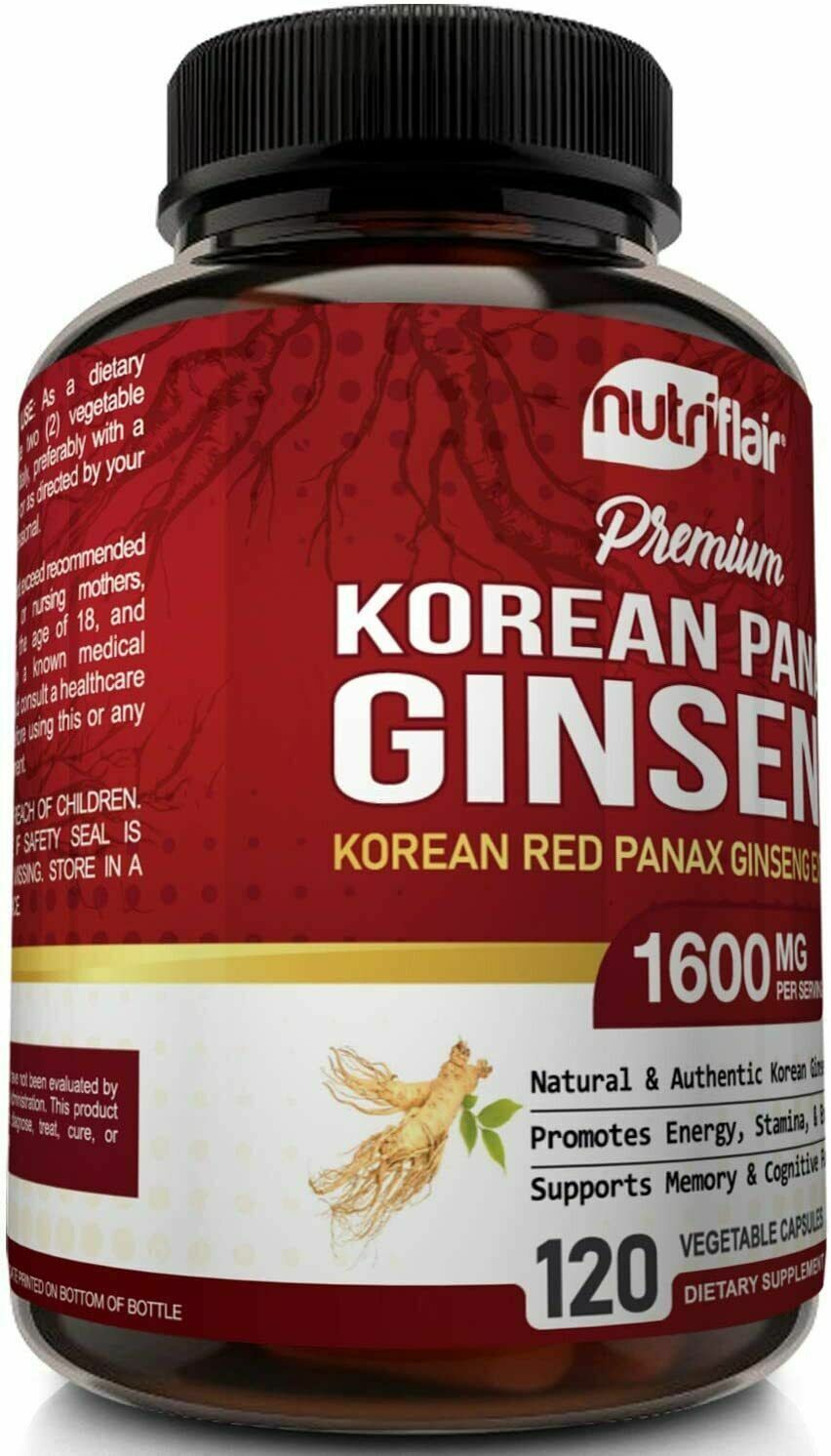 NUTRIFLAIR KOREAN RED PANAX GINSENG EXTRACT 1600mg Memory Anti Aging 120 Caps