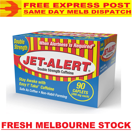 JET ALERT Caffeine Tablets 200mg DOUBLE STRENGTH 90 Tabs - FREE EXPRESS POST