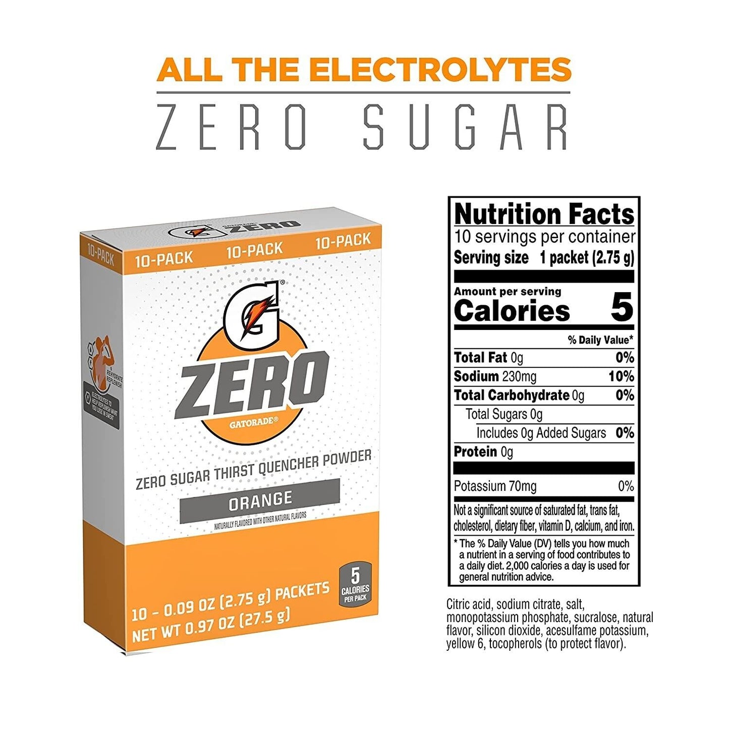 Gatorade Zero Sports Drink Powder- Sugar Free- Cherry,Glacier Freeze,Orange-30pk