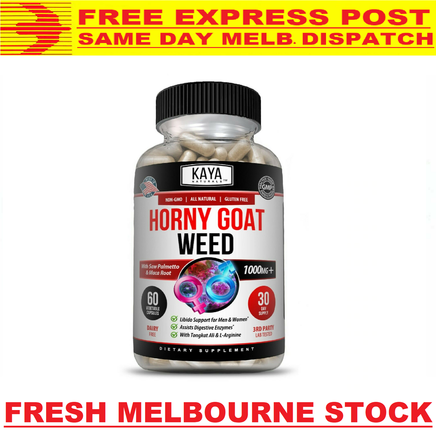 Horny Goat Weed 1560mg LIBIDO BOOSTER APHRODISIAC 60 Caps - FREE EXPRESS POST!
