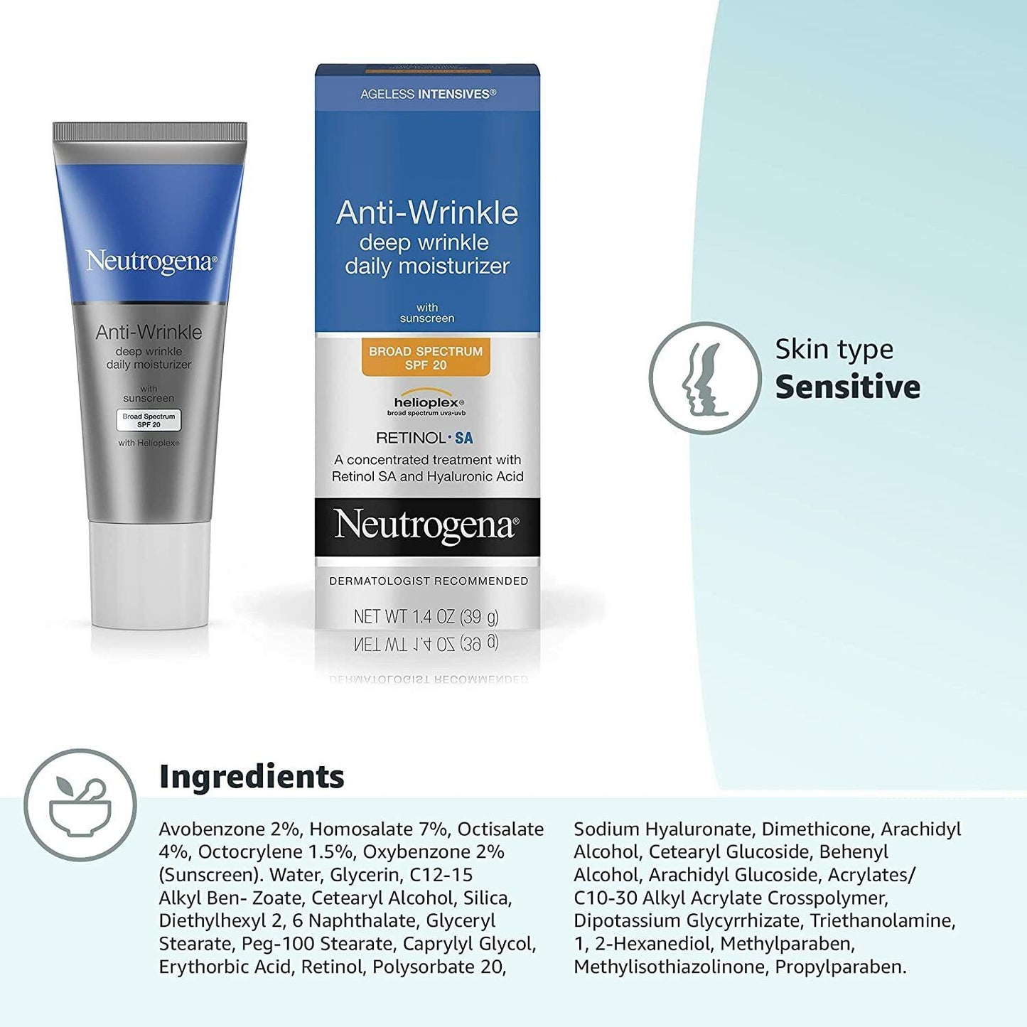 Neutrogena Anti Wrinkle Deep Daily Moisturiser + Sunscreen SPF 20 Retinol SA 39g