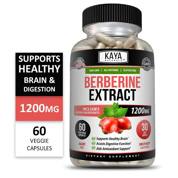 Kaya Naturals BERBERINE HCI 1200mg - DOUBLE STRENGTH PREMIUM GRADE 60 Capsules