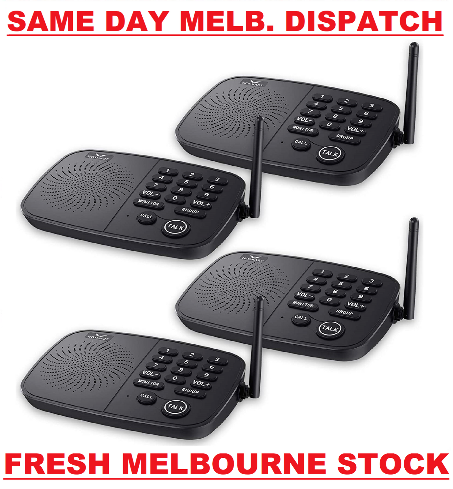 Hosmart Wireless Intercom System 1/2 Mile Long Range 10-Channel 4 Station