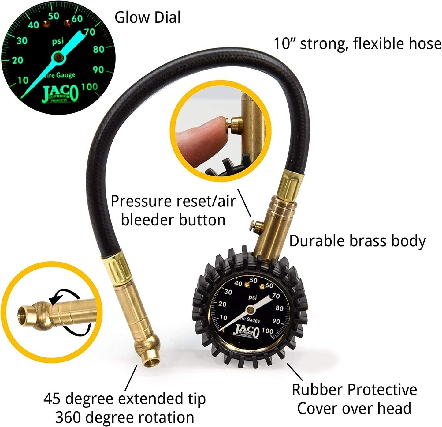 JACO ElitePRO Tire Pressure Gauge - 100 PSI - Heavy Duty Tyre - FRESH MELB STOCK