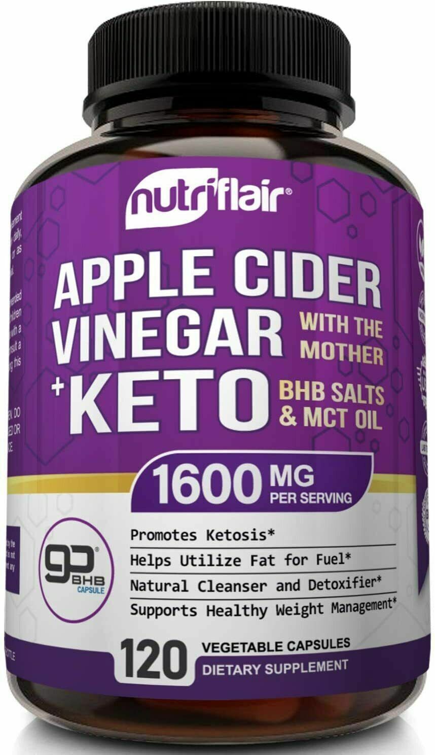 NutriFlair Apple Cider Vinegar + KETO BHB Diet Pills 120c ADVANCED WEIGHT LOSS