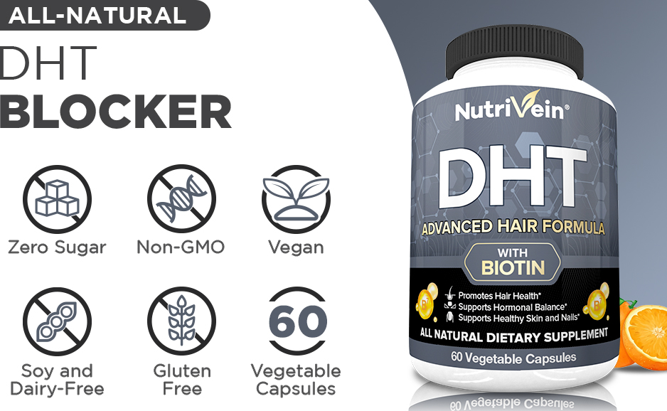 NutriVein DHT Blocker + Biotin Advanced Hair Formula Growth Vitamins Supplement