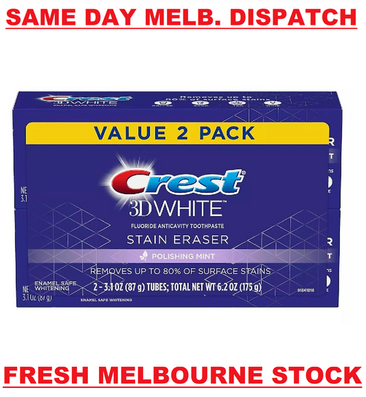 Crest 2x87g Pack 3D White Stain Eraser Teeth Whitening Toothpaste Polishing Mint