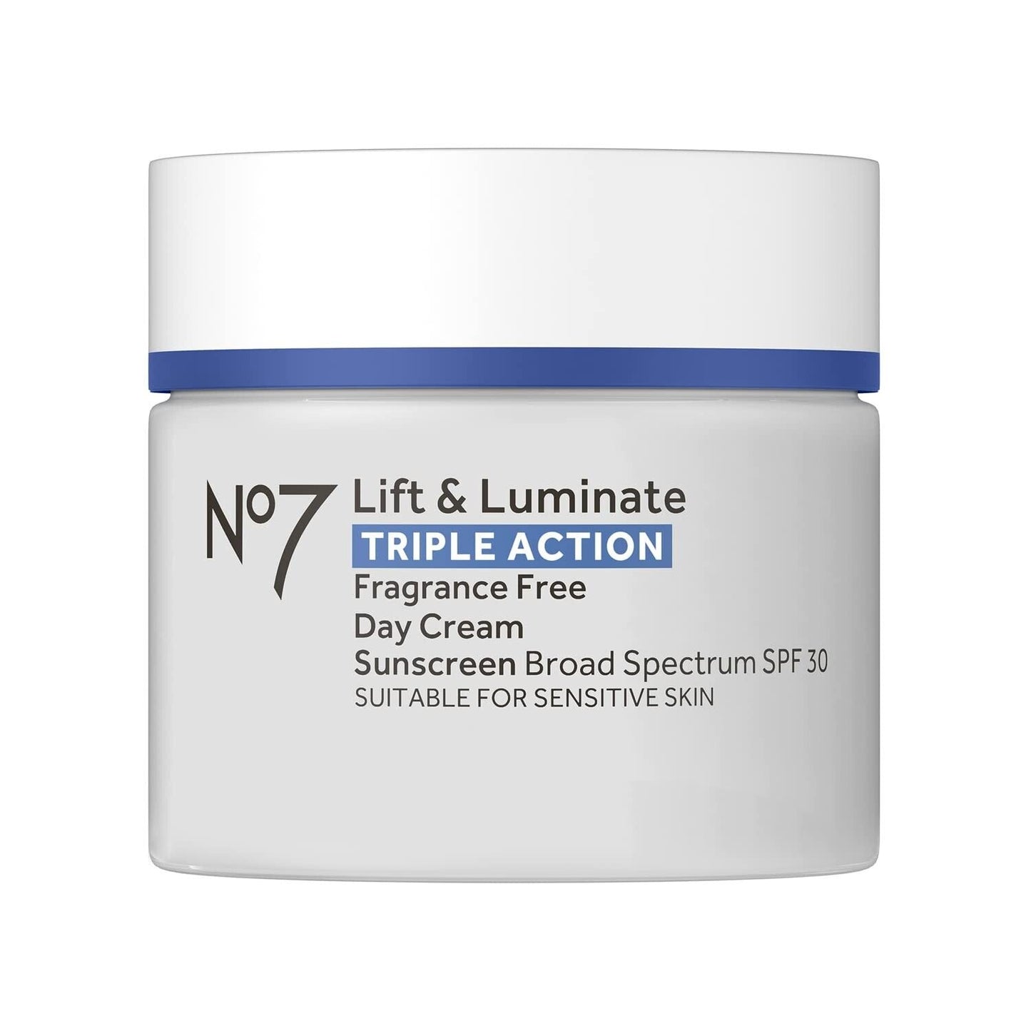 No7 LIFT & LUMINATE Triple Action DAY CREAM Sunscreen SPF 30 FRAGRANCE FREE 50mL
