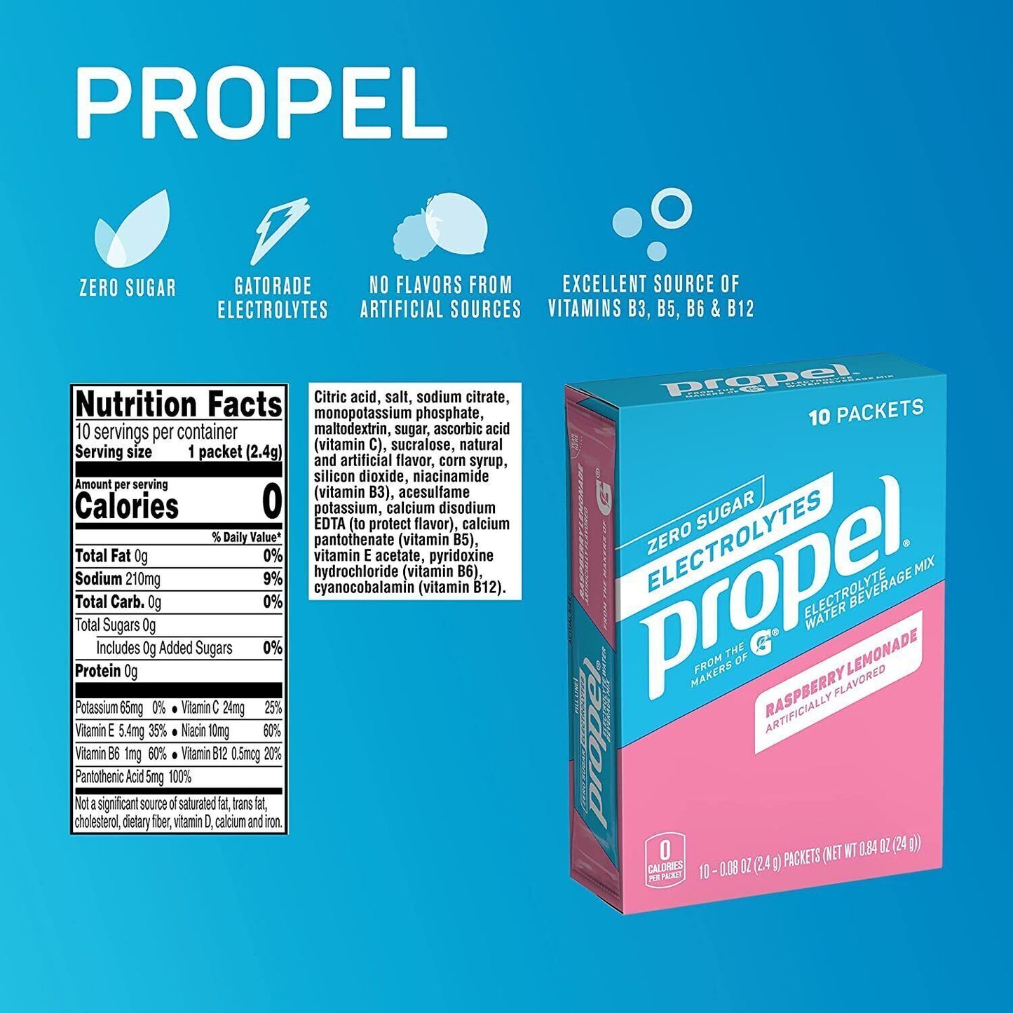 Propel (Gatorade) Sports Drink Powder-10 Servings-Sugar Free- 9 Flavour Choices