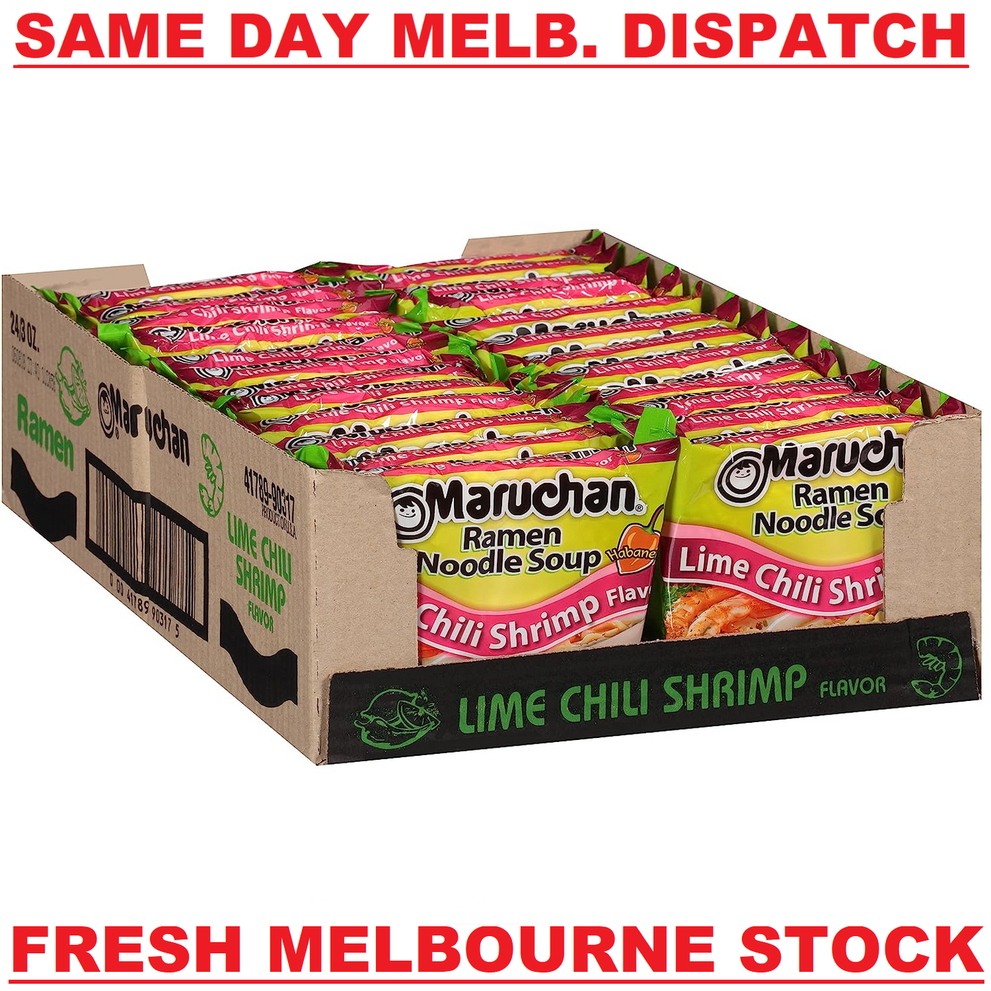 Maruchan Ramen Instant Noodles - Lime Chilli Shrimp - 1 Box (24 Packets x 85g)