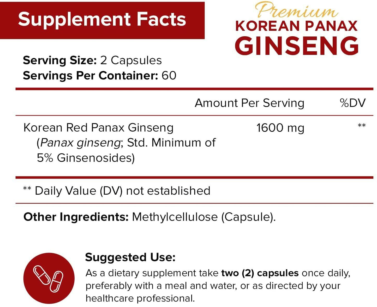 NUTRIFLAIR KOREAN RED PANAX GINSENG EXTRACT 1600mg Memory Anti Aging 120 Caps