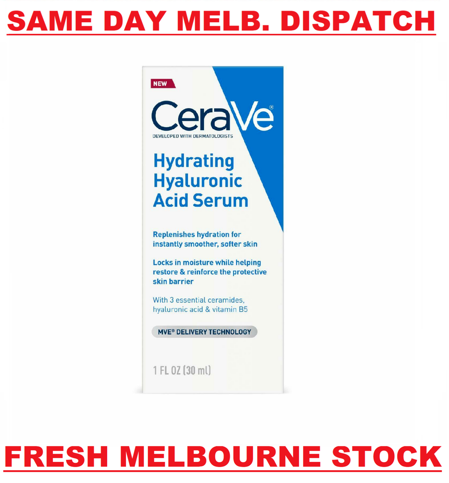 CeraVe Hydrating Hyaluronic Acid Serum Ceramides Vitamin B5 Anti-Aging 30 mL NEW