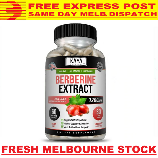 Kaya Naturals BERBERINE HCI 1200mg - DOUBLE STRENGTH PREMIUM GRADE 60 Capsules
