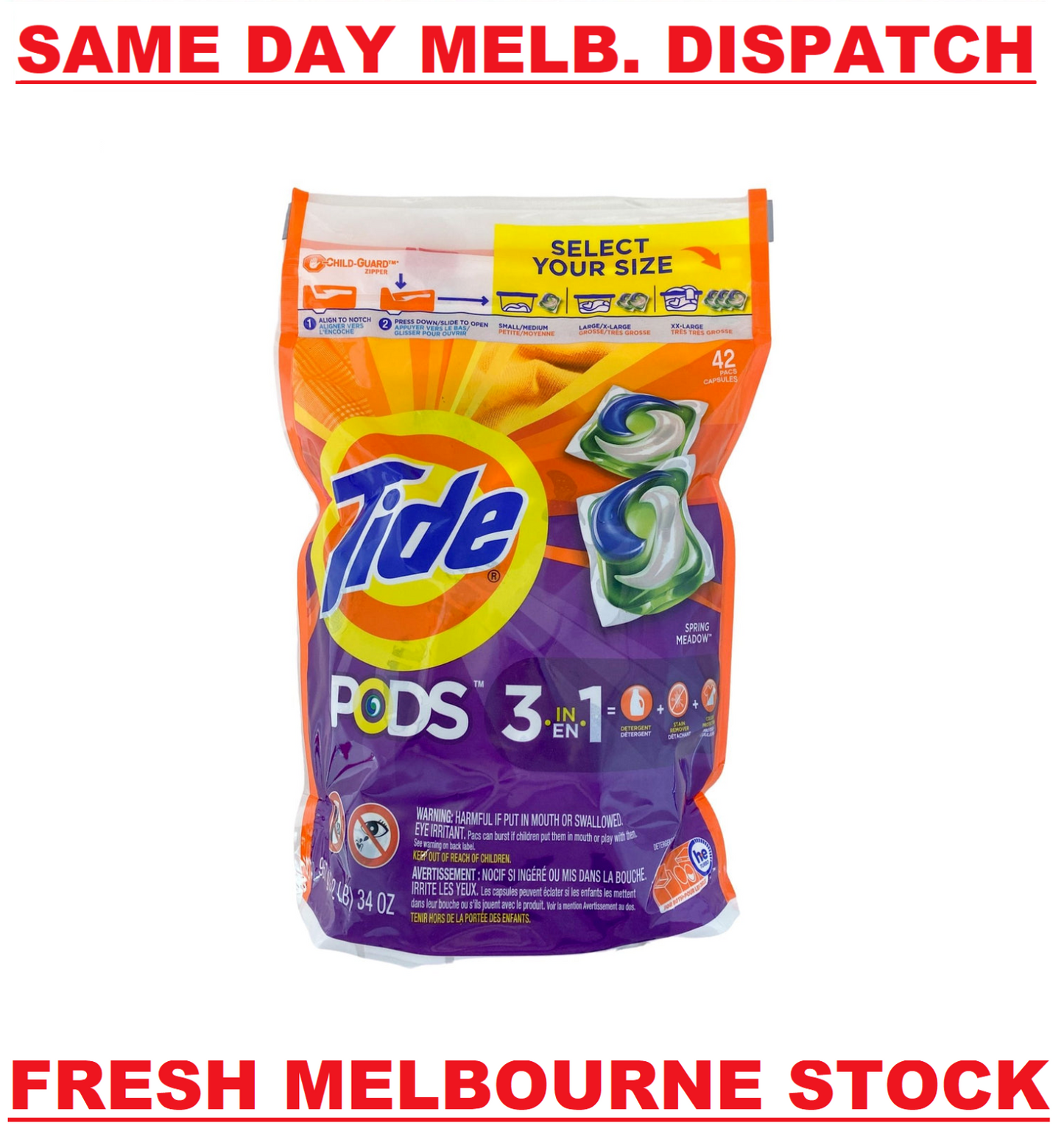 Tide PODS Laundry Detergent Liquid Pacs Capsules, Spring Meadow Scent (42 Count)