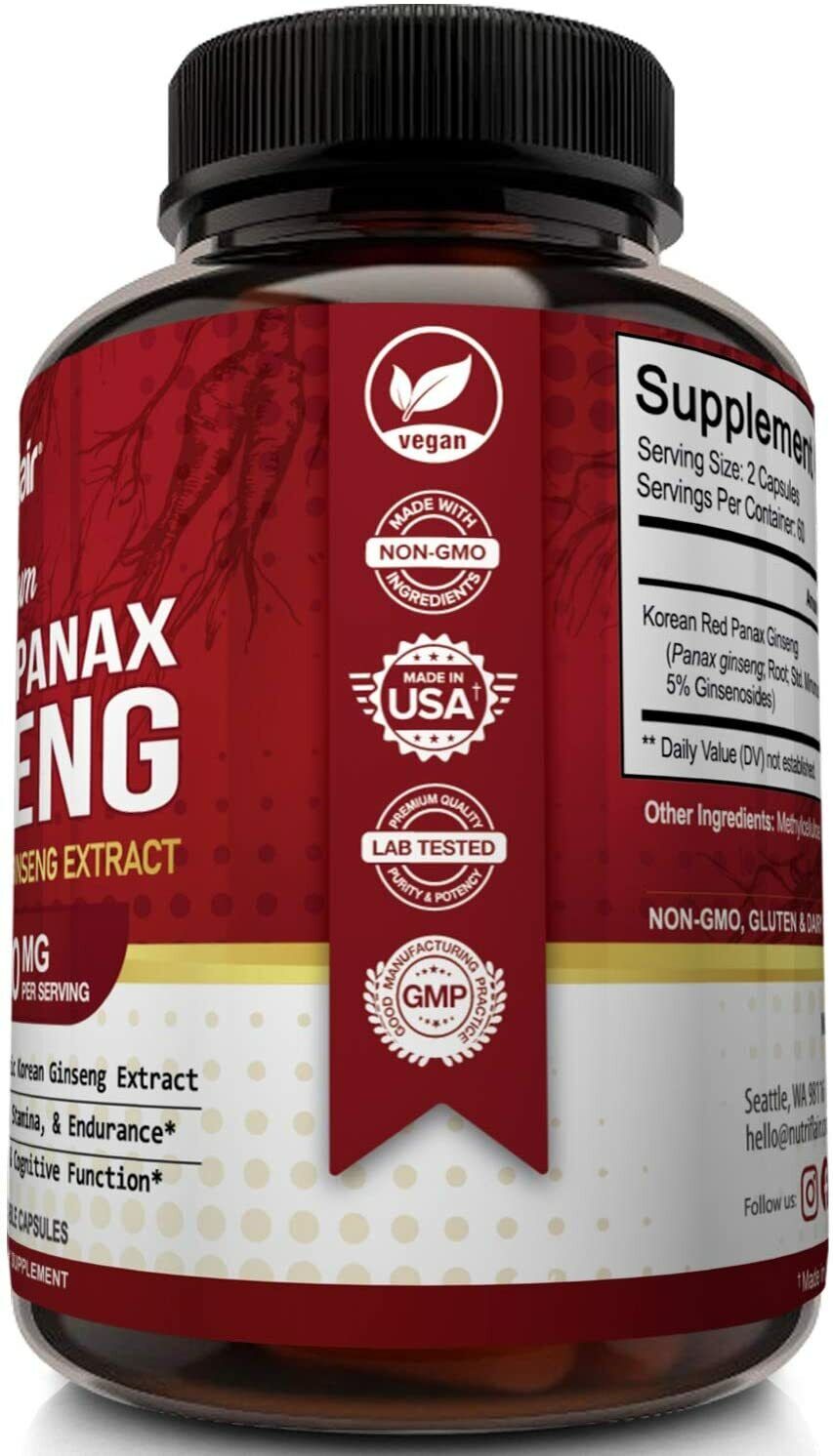 NUTRIFLAIR KOREAN RED PANAX GINSENG EXTRACT 1600mg Memory Anti Aging 120 Caps