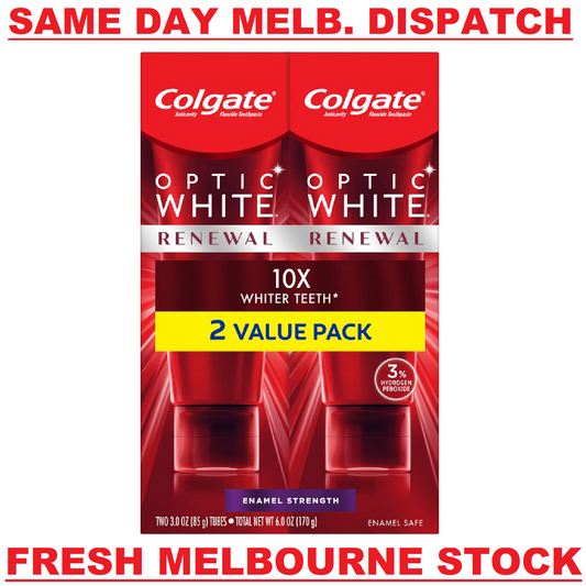 COLGATE Optic White Renewal ENAMEL STRENGTH 3% Teeth Whitening Toothpaste 2x85g