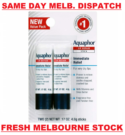 Aquaphor Lip Repair Stick - 2 Pack - Soothes Dry Chapped Lips - NEW & SEALED