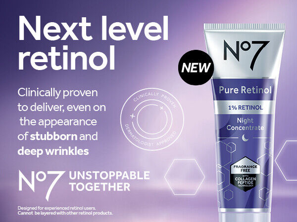 Boots No7 Laboratories PURE RETINOL 1% Night Concentrate Anti Aging 30mL - NEW