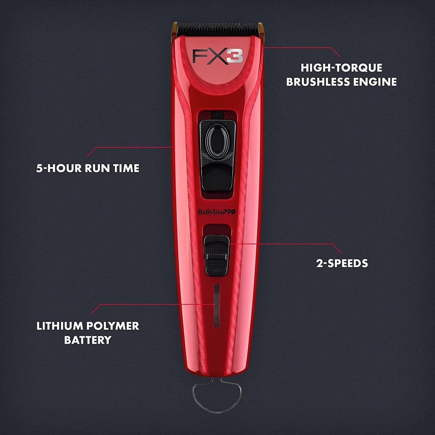 BabylissPRO FX3 Titanium Lithium High-Torque Hair Clipper Babyliss PRO FXX3C RED