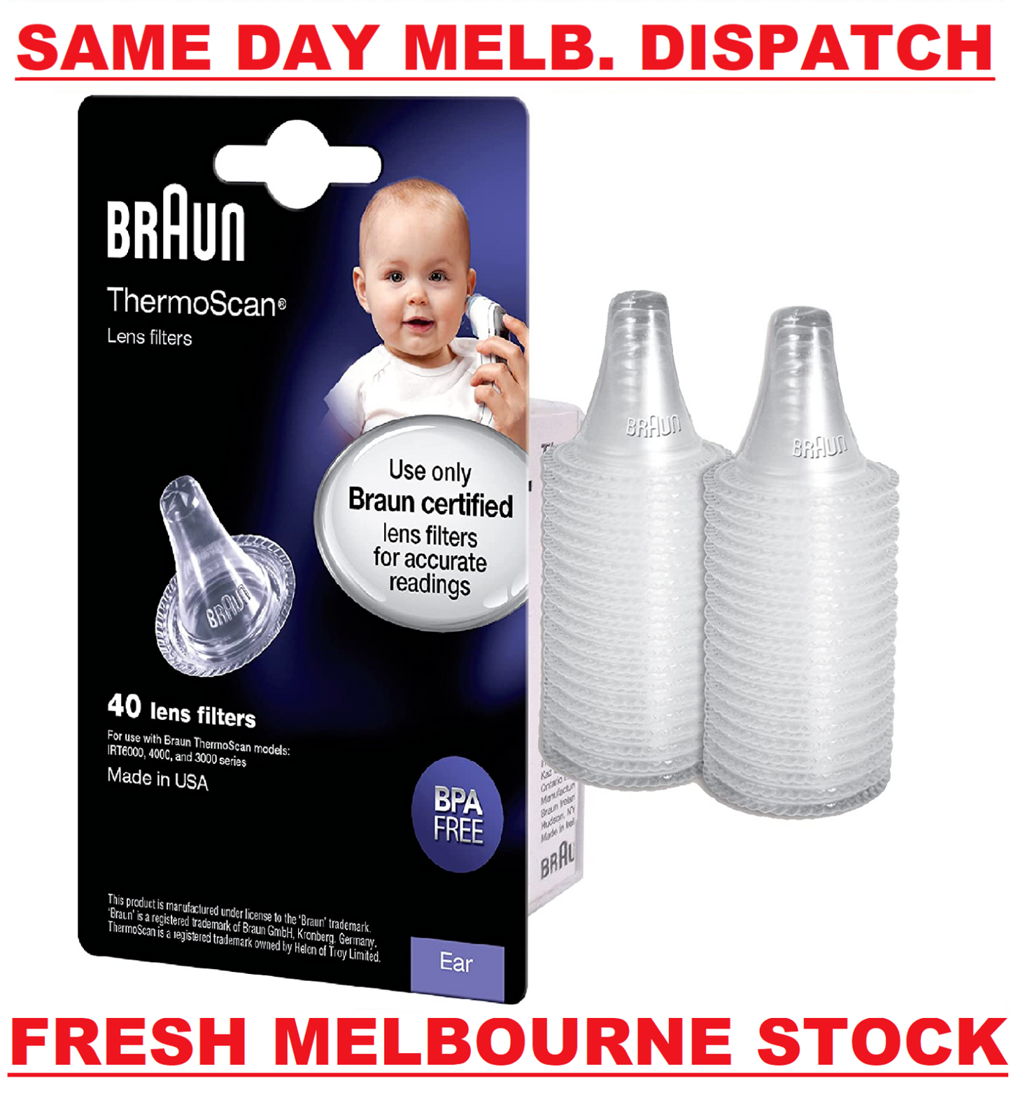 Genuine BRAUN ThermoScan Ear Thermometer Replacement Lens Filters Caps - 40 Pack