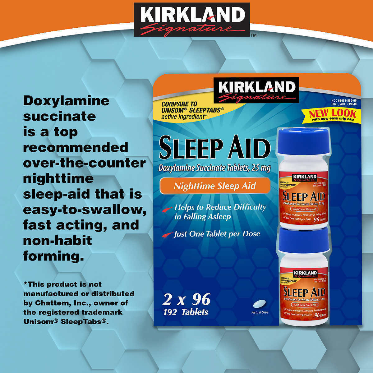 Kirkland night aid 25mg insomnia sleep supplement 192 tabs FRESH MELBOURNE STOCK