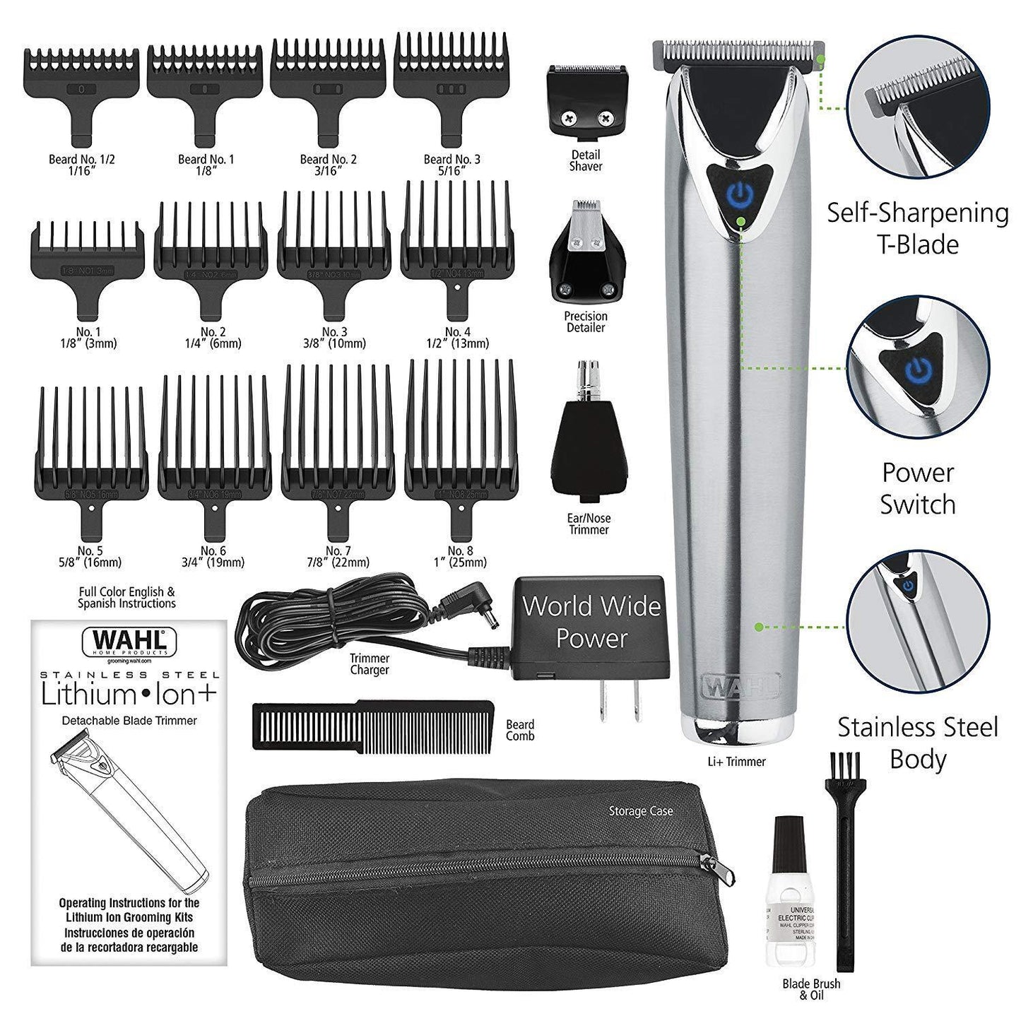 Wahl Clipper Stainless Steel Lithium Ion Plus Men Hair Beard Trimmer #9818 NEW