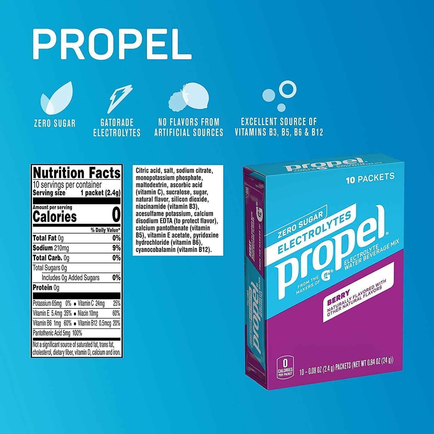 Propel (Gatorade) Sports Drink Powder-10 Servings-Sugar Free- 9 Flavour Choices