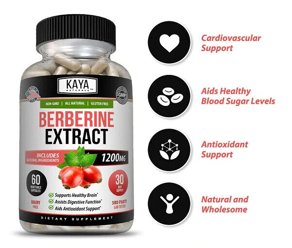 Kaya Naturals BERBERINE HCI 1200mg - DOUBLE STRENGTH PREMIUM GRADE 60 Capsules