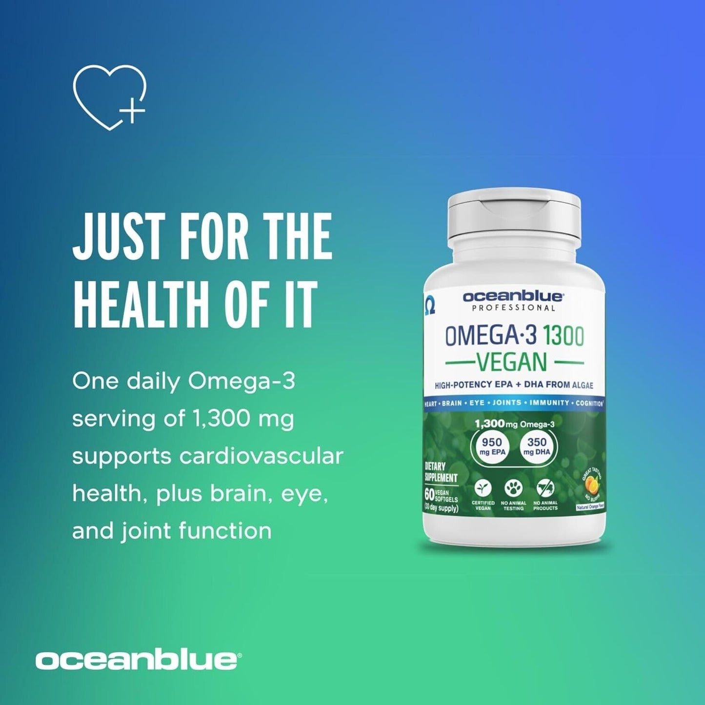 OCEANBLUE VEGAN Plant Based Omega-3 1300 mg ALGAE DHA/EPA - 60 Soft Gels Orange