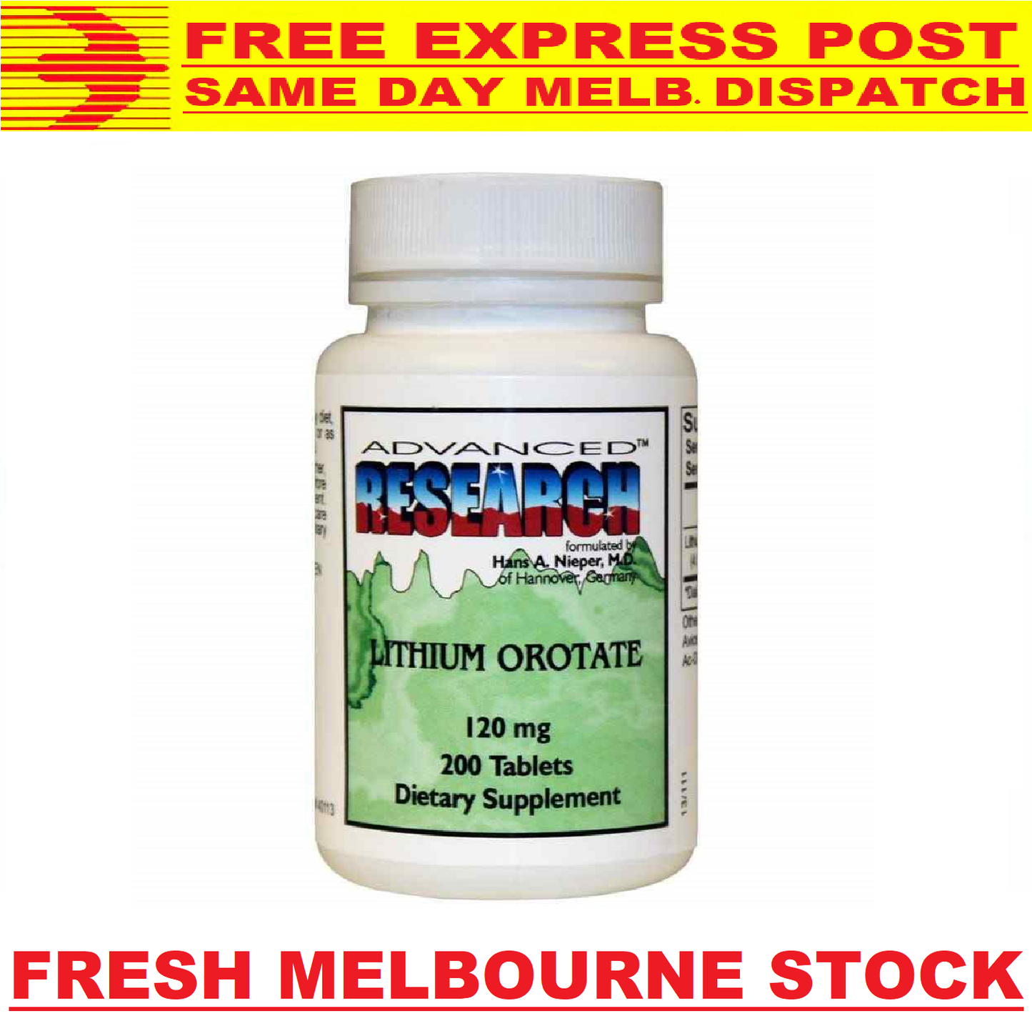 ADVANCED RESEARCH NCI LITHIUM OROTATE 120mg Mood Stress Support 200 Tablets NEW