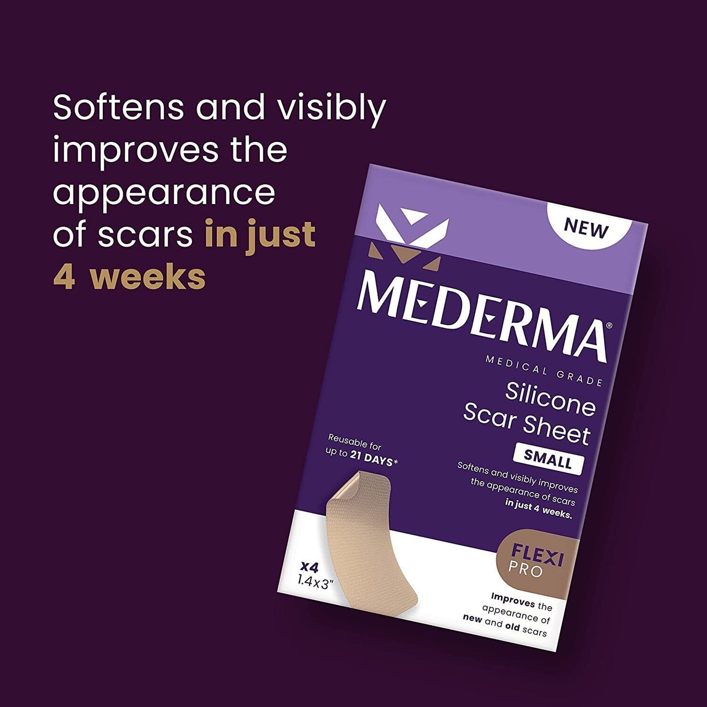 Mederma Medical Grade Silicone Scar Sheet Skin Care Old New Scars - 4 Pack SMALL
