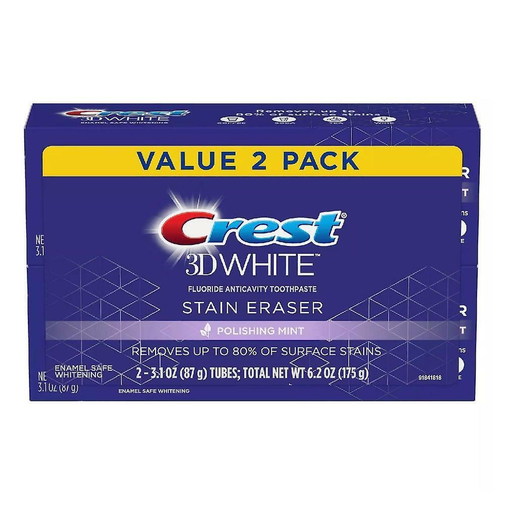 Crest 2x87g Pack 3D White Stain Eraser Teeth Whitening Toothpaste Polishing Mint