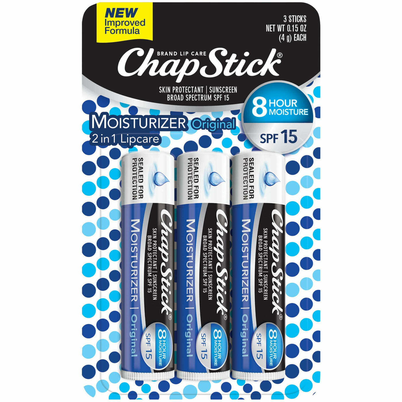 Chapstick 2-in-1 Lip Care Moisturizer & Sunscreen SPF15 - Original Flavor 4g 3PK