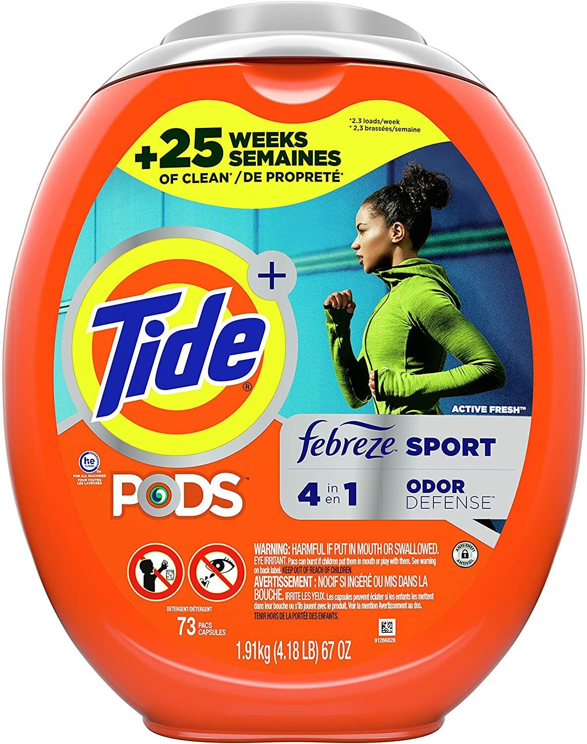 Tide PODS Laundry Detergent Liquid 73 Pacs 4-in-1 Febreze Sport Odor Defense NEW