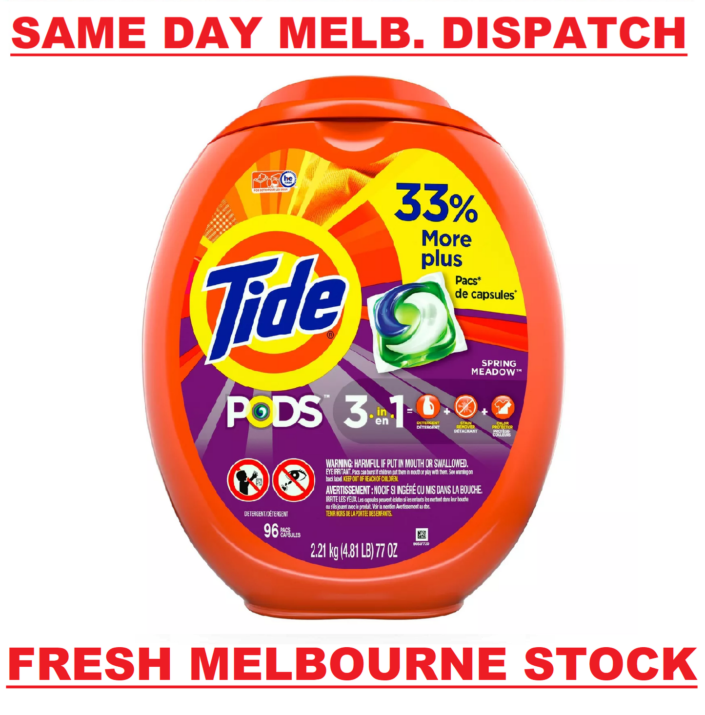 Tide PODS Laundry Detergent Liquid Pacs Capsules, Spring Meadow Scent (96 Count)